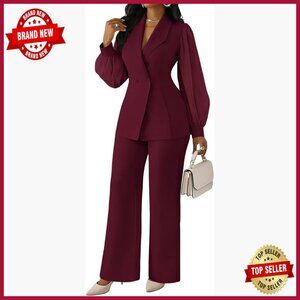 Long Sleeve Blazer Pants Suit Set for Work Office Business Casual